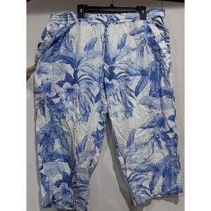 Tommy Bahama Pants Women XL Blue White Island Gauze Floral Lounge Beach Casual